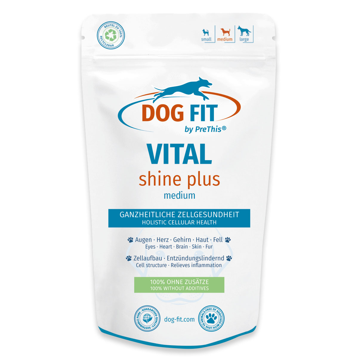 DOG FIT by PreThis® VITAL shine plus » Fell & Haut Hunde » Augen, Herz & Gehirn & bei Juckreiz & Entzündungen » medium 10-25 kg » 60 Kaspeln