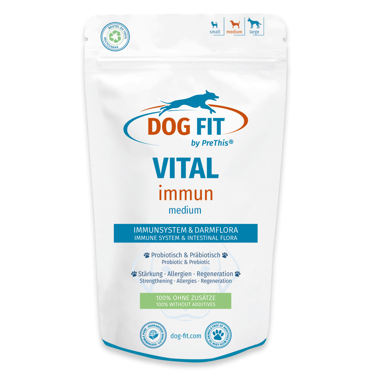 DOG FIT by PreThis® VITAL immun » Darmaufbau & Allergie Präparat für Hunde » Pro- & präbiotisch » medium 10-25kg » 60 Kapseln